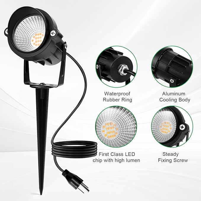 Outdoor Landscape Spotlights 120V LED Spot Light Waterproof for Garden and Yard Up Lighting Warm Light Outdoor Spotlight Accent Lighting Fixture with 5.9 FT Plug Cord 3 Pack