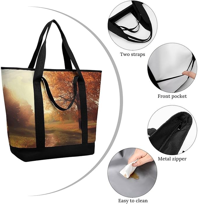 Insulated Shopping BagLarge Reusable Cooler Bags Autumn Scene Printed Foldable Shopping BagTravel Waterproof Shoulder Bag