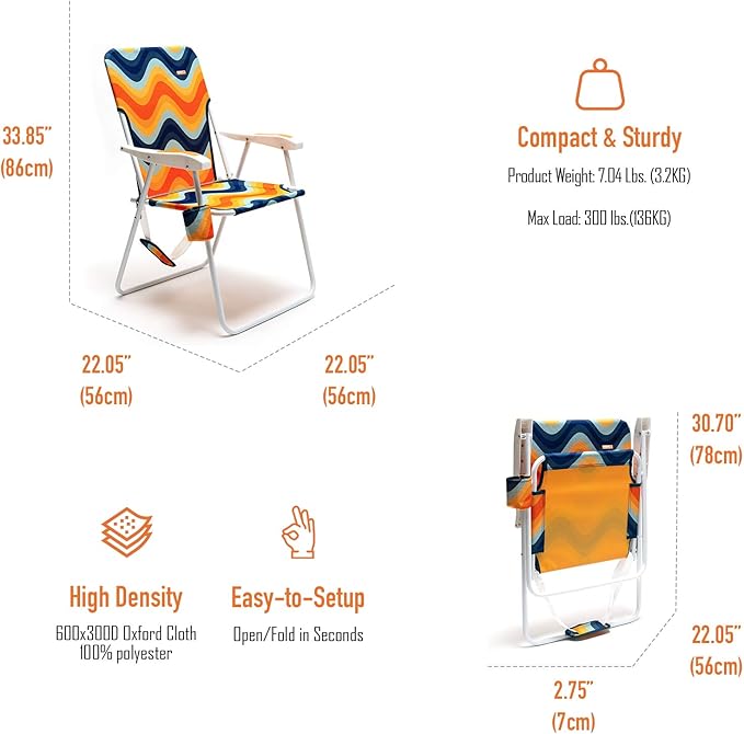 SUNNYFEEL Tall Folding Lawn Beach Chair Lightweight Portable Sand Chair for Adults Heavy Duty 300 LBS with Cup Holders Foldable Camping Lawn Chairs for Camp/Outdoor/Travel/Picnic/Concert/Sports