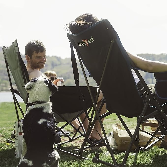 SUNNYFEEL Heated Camping Chair Oversized Rocking Camping Chair for Adults 500 LBSFolding Lawn Chair with Padded Patio Recliner Portable Outdoor Camp Rocker Chairs