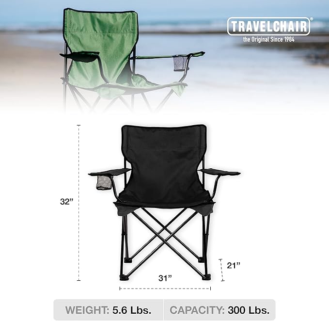 Travel Chair C-Series Rider Chair Foldable and Portable Camping Chair Black