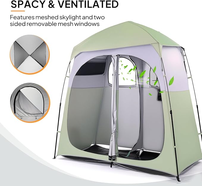 VINGLI 2 Room Shower Tent 7.5 FT Instant Pop Up Shelter with Carrying Bag Privacy Changing Room TentPerfect for Portable Toilet Camping Dressing Outdoor Indoor Easy Set Up