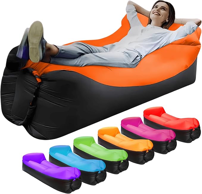 Inflatable Lounger Air Sofa Hammock Inflatable Couch for Camping Perfect for Beach Chair Waterproof Anti-Air Leaking Pouch Couch Air Chair for Outdoor Beach Hiking (Orange)