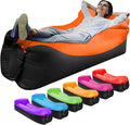 Inflatable Lounger Air Sofa Hammock Inflatable Couch for Camping Perfect for Beach Chair Waterproof Anti-Air Leaking Pouch Couch Air Chair for Outdoor Beach Hiking (Orange)