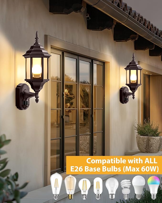 Redluck Motion Sensor Outdoor Lights 16 inch Dusk to Dawn Outside Porch Lights Waterproof Anti-Rust Aluminum Outdoor Wall Lights Exterior Lighting Fixtures for House Garage Front Door Brown