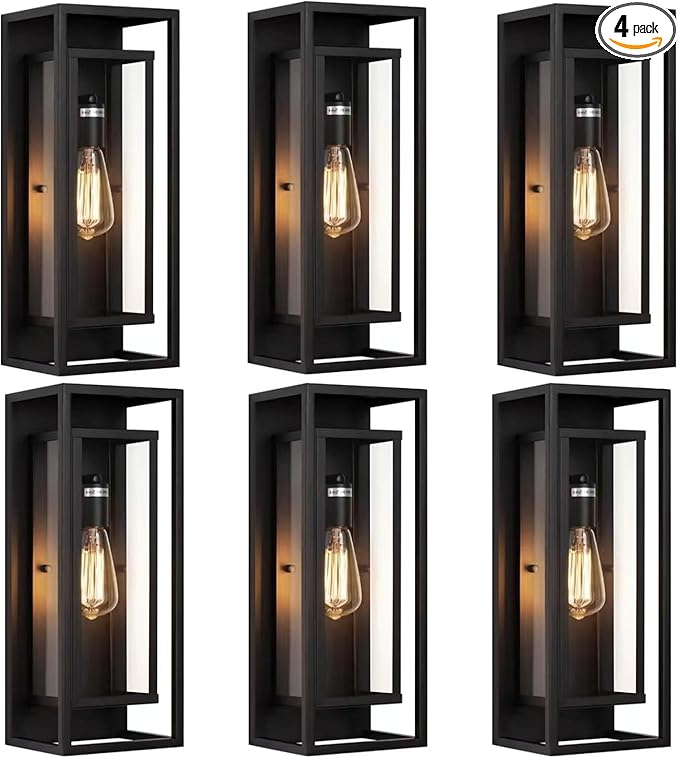 6 Pack 18 inches Outdoor Wall Lantern Light Fixture Large Black Exterior Waterproof Wall Sconce Anti-Rust Mount Porch Light with Clear GlassE26 Socket