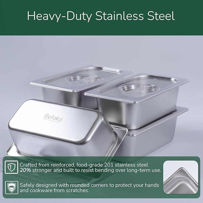 6 Pack Stainless Steam Hotel Pan with Lid 1/3 Size x 4 Inch Deep Table Steam Pan Restaurant Supplies Reusable Anti Rust Catering Storage for Home BuffetParty Restaurant Hotel