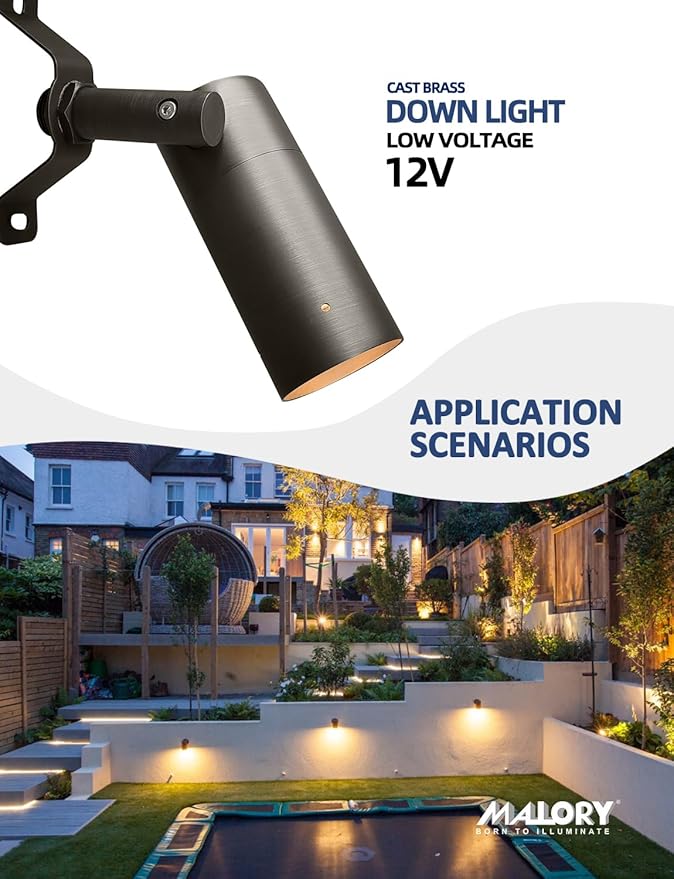 MALORY Low Voltage Landscape Spot Down Light Brass Landscape Lighting Christmas Tree Down Light Led Downlights Outdoor Wall Mounted Light for Yard Garden LawnPatio with MR16 Bulb (MLR-D01-2)