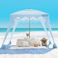 OutdoorMaster Beach Cabana with Fringes Portable 6' x 6' Beach Canopy for Sand Easy Set Up Beach Shelter Included Side Wall UPF 50+ UV Protection Sun Umbrella - for Family &amp Friends