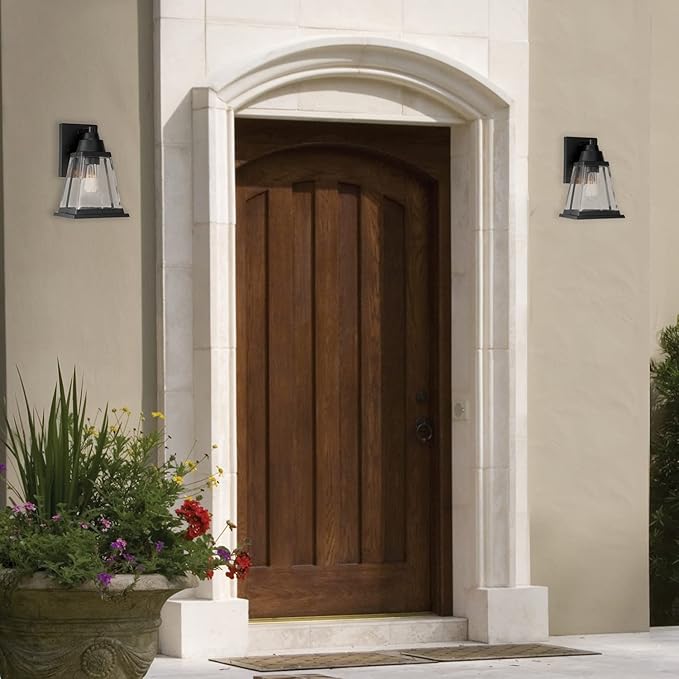 Globe Electric 44697 Merle 1-Light Outdoor Wall Sconce Bronze Clear Glass Shade Brown Bulb Not Included