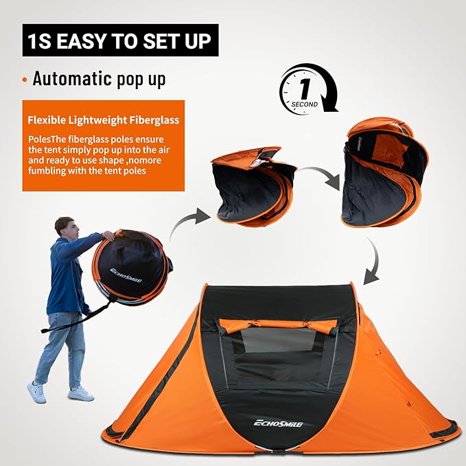 EchoSmile Instant Pop Up Camping Tent 2/4/6 Person Easy Setup Tent Water Resistant Dome Portable with Carry Bag