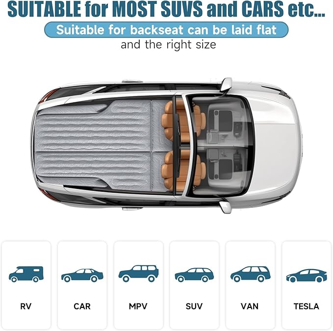 Inflatable SUV Air Mattress: Double-Sided Flocking Car Mattresses for Back SUV Travel Camping Sleeping Bed with Air Pump 2 Pillows