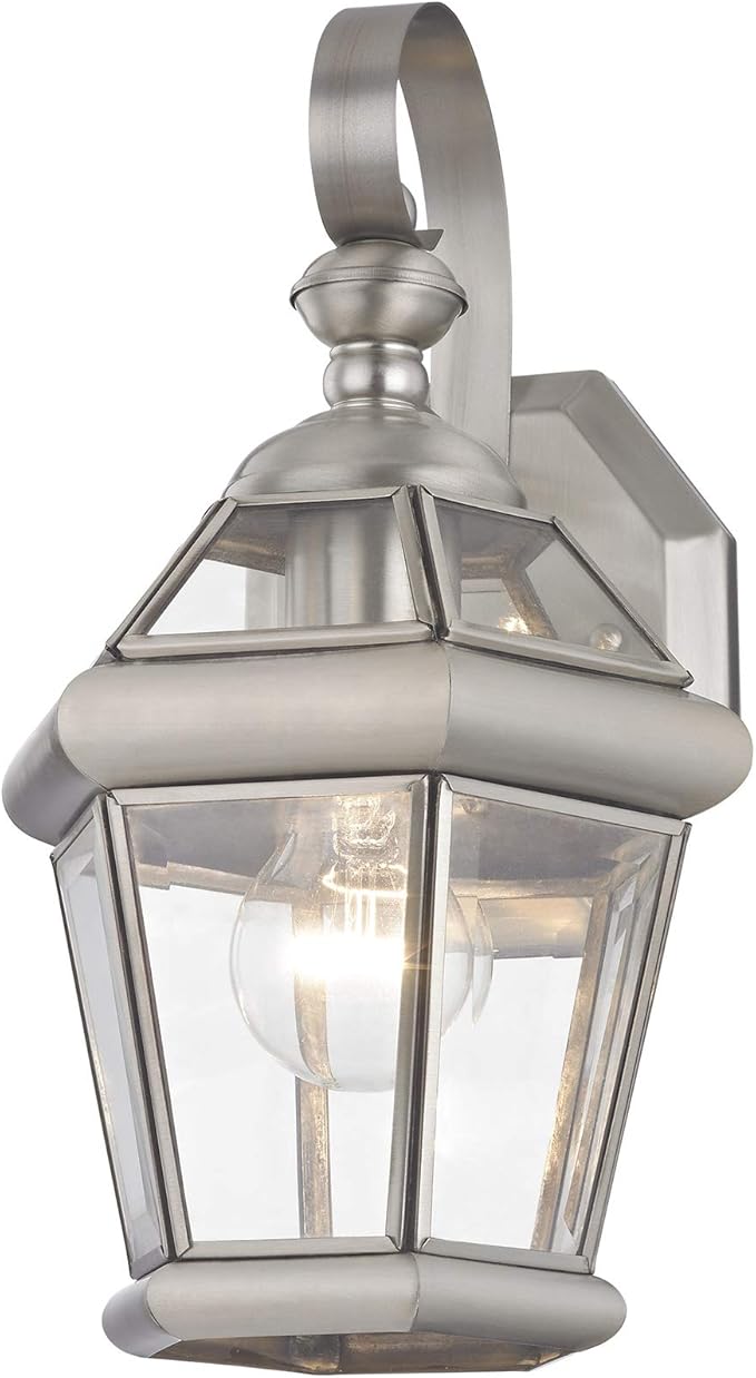 Livex Lighting 2061-91 Outdoor Wall Lantern with Clear Flat Glass Shades Brushed Nickel