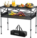 FUNYKICH Folding Camping Table(L39.4''xW19.7'') Aluminum Roll-up Portable Picnic Table with 2 Adjustable Height Large Storage and Carrying Bag for Picnic Camping BBQ Party Backyard Beach