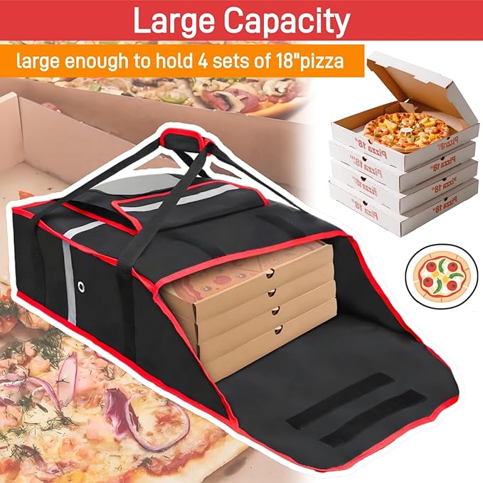Insulated Pizza Delivery Bag 20''L x 20''W x 8''H Professional Thermal Pizza Warmer Bags Large Heavy Duty Pizza Carrier Hot Cold Food Delivery Bag for Delivery Bike Camping