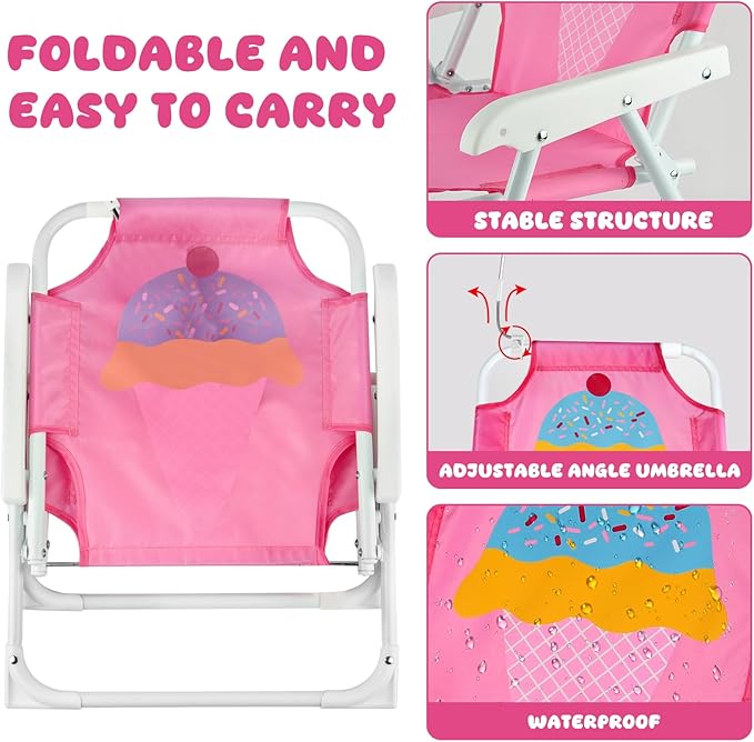 PLULON Kids Beach Chair with Umbrella Folding Lawn and Camping Chair with Summer Shade for Beach Pool Travel and Outdoor (for 1-5 Years Old)