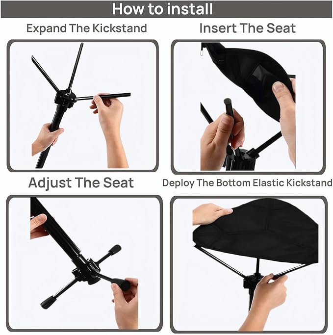 Outdoor Folding Stool Portable Collapsible Tripod Seat Adjustable Height Lightweight Camping Chair for Fishing Hiking Queuing