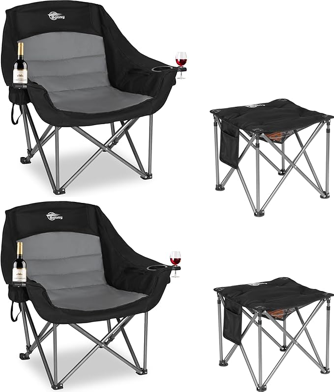 2 Pack Folding Oversized Camping Chair with Footrest Heavy Duty Camp Chair for Adults