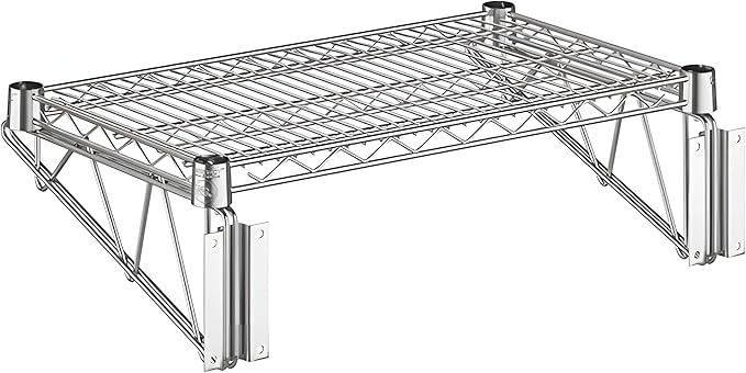 14 x 24 Wire Chrome Wall Mount Shelf Commercial Fixed Wall Mount Rack NSF Metal Floating Shelving for Kitchen Stock Rooms Home and Hotel