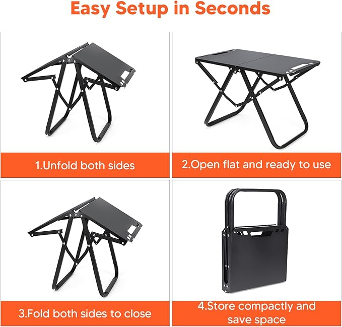 Tactical Camping Table Portable Folding Camping Table Carbon Steel Outdoor Backpacking Table with Storage Bag for Hiking Fishing Travel Picnic &amp BBQ