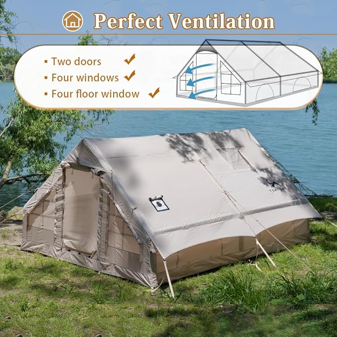 TOMOUNT Inflatable Camping Tents Air Glamping Tents 4 Season Waterproof Easy Set up Cabin House Tent Blow up Tent for Family Camping