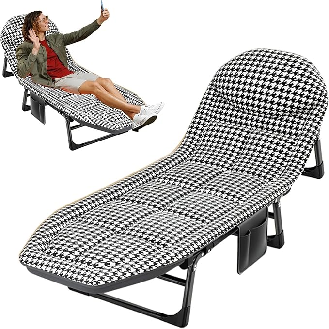 Portable Outdoor Folding Lounge Chair with Adjustable Sleeping Cot Dark Gray Chaise Lounge Chair for Beach Lawn Camping Pool Sun Tanning