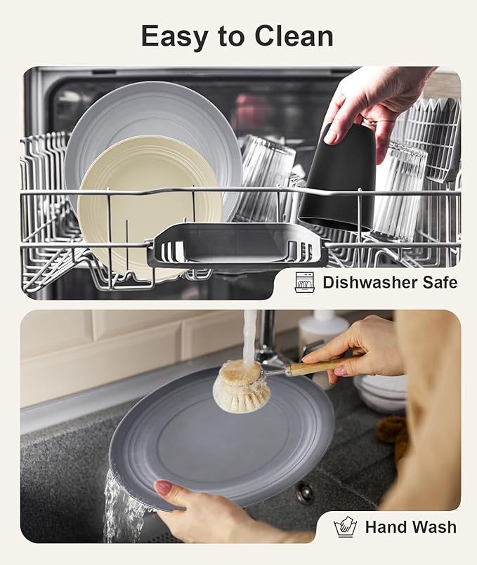 Quatish 20 Piece Plates and Bowls Sets for 5 Unbreakable Dinnerware Sets Plastic Dish Set for Camping Dishwasher Microwave Safe Outdoor Kitchen and Apartment Dinning RV Essentials Grey