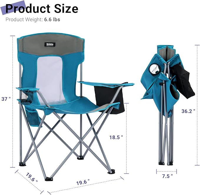 Camping Folding Chair Outdoor Lawn Portable Lightweight Camp Folding Chairs for Adult Outside with Cup Holder Cooler Pouch &amp Side Pocket for Camping Beach Fishing Sports or Tailgating Events