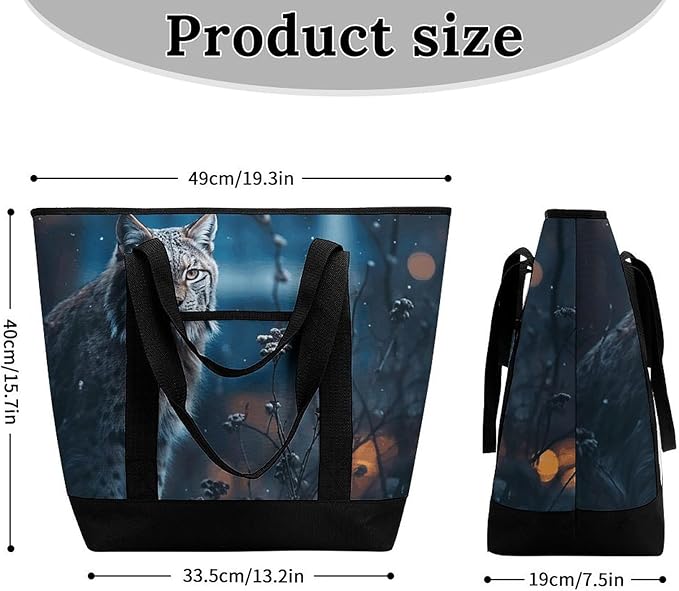 Insulated Shopping BagLarge Reusable Cooler Bags Female Lynx Printed Foldable Shopping BagTravel Waterproof Shoulder Bag