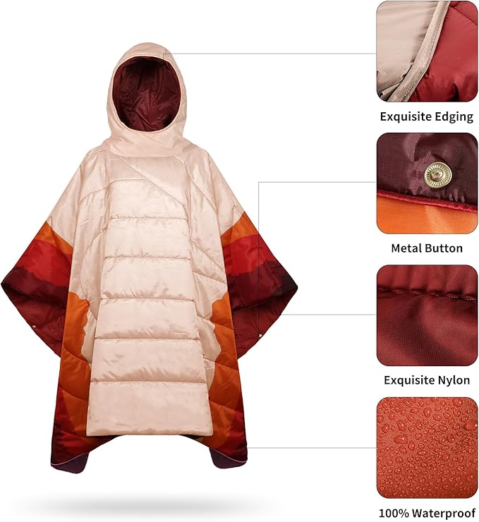 Camping BlanketHoodie Blankets Poncho Outdoor Waterproof Windproof Warm Durable &amp Portable for Stadium Concerts CarTravel Beach Picnic Grass75 * 56 inch