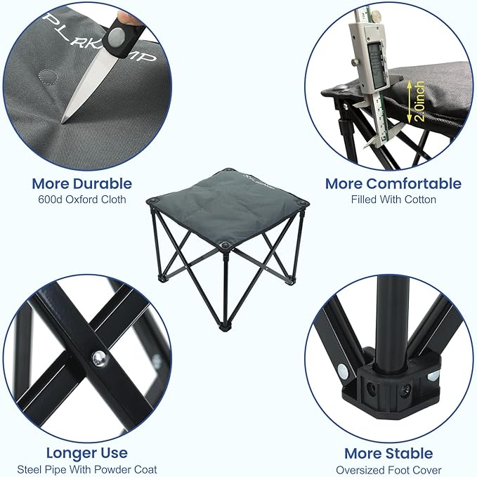 Padded Camping Stool 18 Inch Oversized Camping Foot Rest 500lb Camping Chairs Outdoor Footstool Portable Camping Ottoman for Camping Gardening Fishing w/Storage Net Carry Bag (2 Darkgreen)