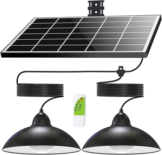 Solar Pendant Lights IP65 Weatherproof Dusk to Dawn Solar Shed Lamp with Remote Controller for Outdoor Gazebo Barn Chicken Coop Bullpen Pig Pen Stables Tents