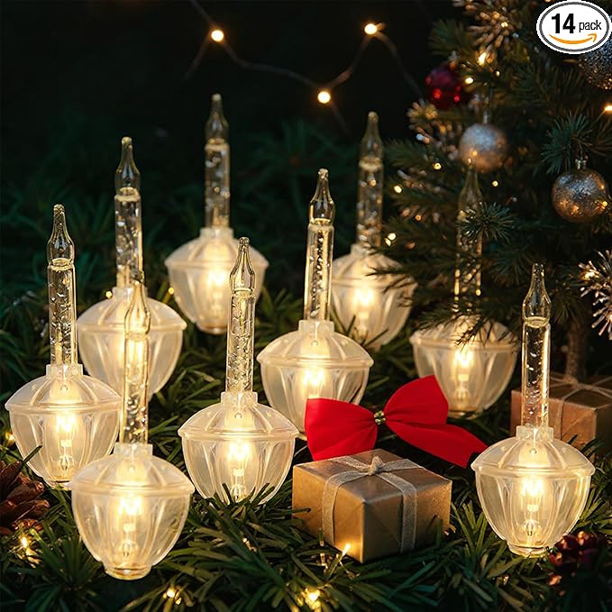 Christmas Bubble Lights - 7 Tradtional Bubble Light (2 Pack) Set 7 Clear Bubble Fluids with Silver Glitter Green Wire Traditional Christmas Lighting for Christmas Tree Holiday