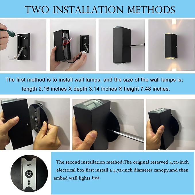 Bofea-Outdoor Waterproof Wall Sconce Black Aluminum Construction with Dual Up/Down LED Lights Black Wall Sconces Outside Wall Lights Ideal for Patio Garden and Porch Lighting(Three Beams Up And Down)