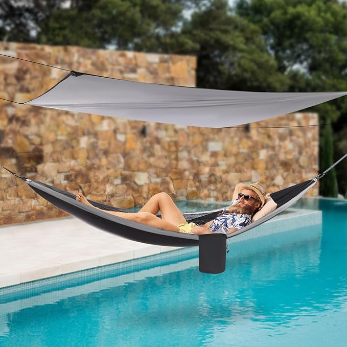 HammocksCamping Hammock with Mosquito Net and Rain Fly Tarp200kg Load CapacityLightweight Portable Hammock for BackpackingHikingand Travel-Black/Grey