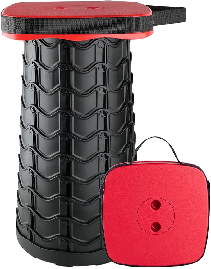 Boreeman Upgraded Collapsible Stool Square Portable Stool Lightweight Yet More Sturdy with Load Capacity 400lbs Perfect for Camping Fishing Hiking BBQ (Square Red)