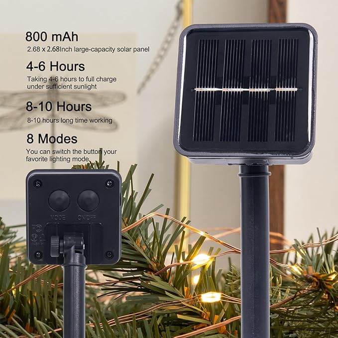 Solar String Lights for Outside2Pack 66FT 200 LEDs Solar Fairy LightsWaterproof 8 Modes Button Outdoor String Light for Patio Garden Backyard Tree Wedding ChristmasCopper WireWarm White