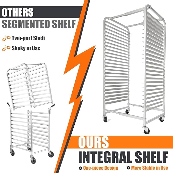 HECASA Adjustable Bun Pan Rack 25 Tier with Brake Wheels Bakery Sheet Rack for Foodservice KitchenRestaurant Pizzeria Hotel Home Aluminum 24.72 L x 20.5 W x 58''H Oxidation