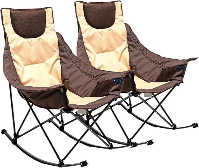 PETRELS Outdoor Folding Chair Rocking Camping Chair Luxury Padded Recliner Oversized Folding Lawn Chair with Pocket Heavy Duty