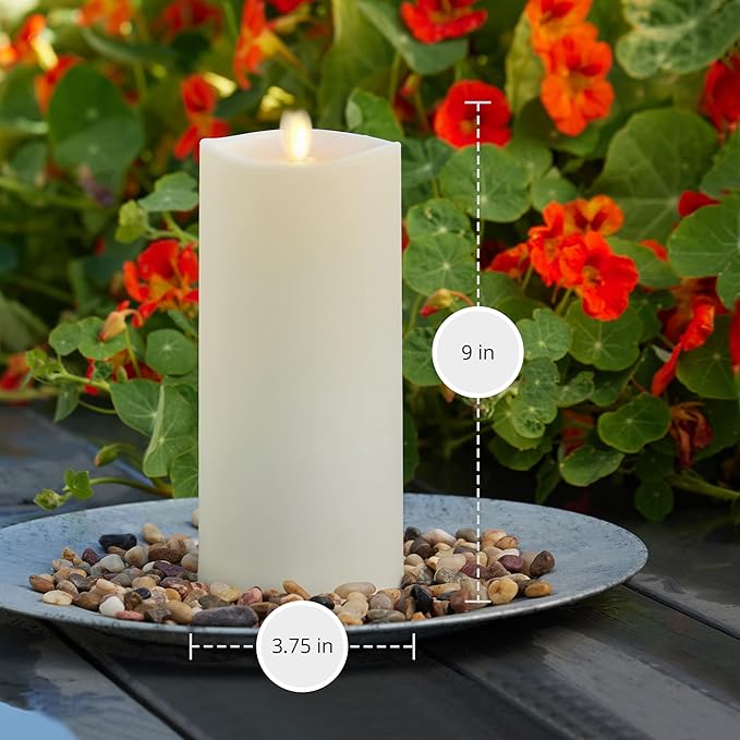 Luminara Outdoor Flameless LED Ivory Candle Melted Edge 3.75 x 9 Real Moving Flame Battery Operated Timer Plastic Weather-Resistant