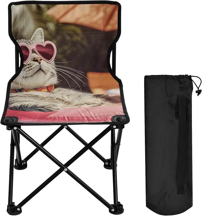 Cat Holiday Portable Camping Chairs Folding Chair - Durable Oxford Fabric Lightweight Iron Frame Easy Fold Design - Ideal for Outdoor Activities Camping Fishing and Travel
