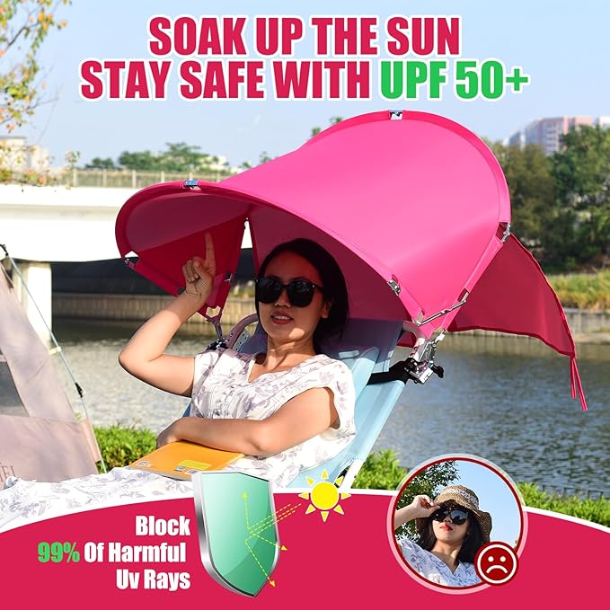 XL Universal Beach Chair Umbrella Canopy UPF 50+ Chair Sun Shade Attachment with Adjustable Clamp for Camping Lawn Wheelchair Tanning Zero Gravity Lounge Outdoor Chairs Oversized 2 Pack