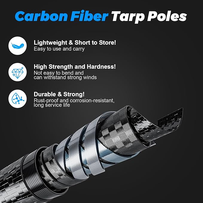 Telescopic Tarp Poles Canopy Adjustable Carbon Fiber Poles Set of 2 Portable &amp Lightweight Tent Tarps for Awning Camping Hiking 94.5