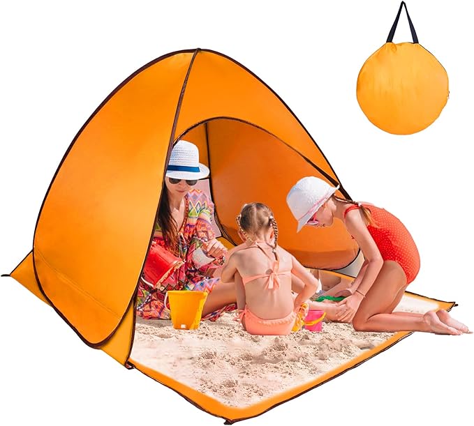 Pop Up Beach Tent Anti UV Automatic Sun Shelter Umbrella Portable Sun Shade Shelter for 2-3 People Outdoor Instant Pop Up Beach Shade Tent with Carrying Bag