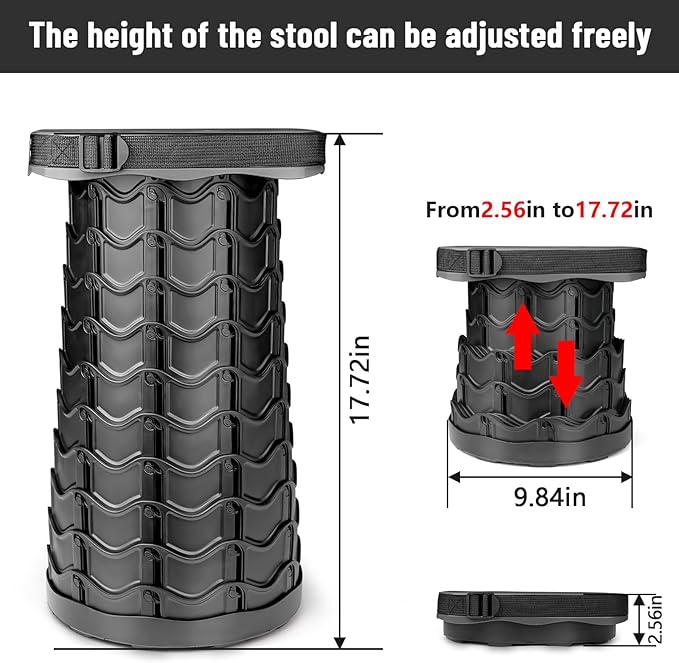 3PCS Square Stools 400lbs Max Weight Lightweight But Sturdy Portable Retractable Folding Telescoping Foldable Camping Stool for Adults Outdoor Fishing Hiking Travel BBQ