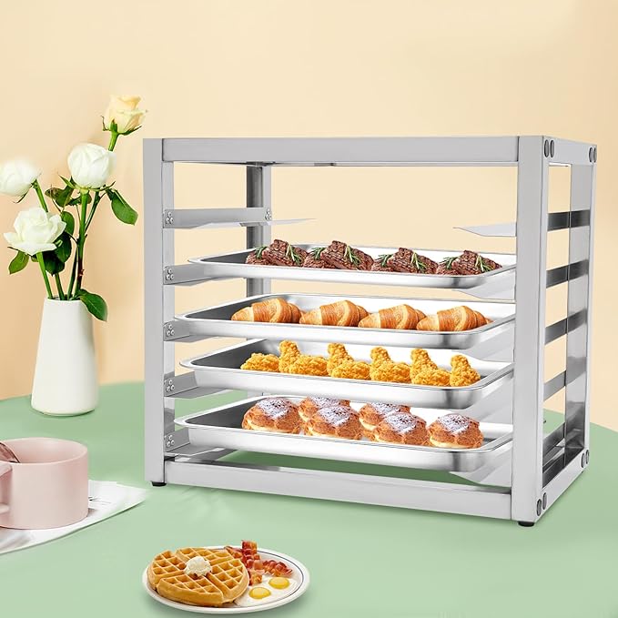 Bakery Bun Pan Speed Rack - 5-Sheet Bun Pan Rack Countertop Food Trays Rack for Commercial Baking and Bakers (5 Tiers) Stainless Steel Trays Not Included