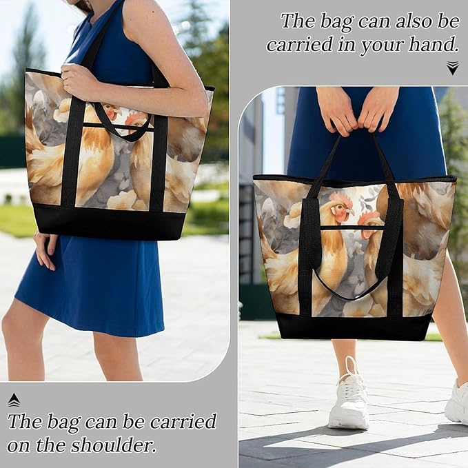 Insulated Shopping BagLarge Reusable Cooler Bags Chicken Duck Printed Foldable Shopping BagTravel Waterproof Shoulder Bag