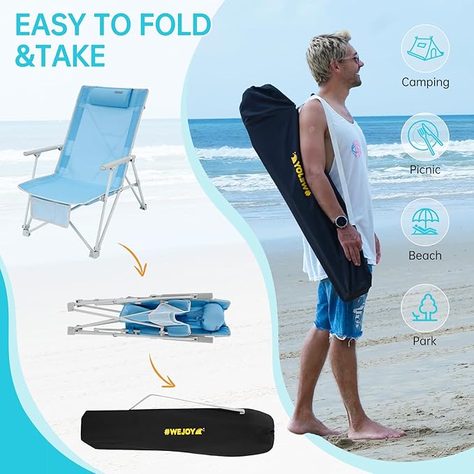 #WEJOY Folding Webbed Lawn Beach Chair - Heavy Duty Portable Outdoor Chair with Hard Armrest for CampingGardenConcertsFestivals and Sand Picnic BBQ265 LBS