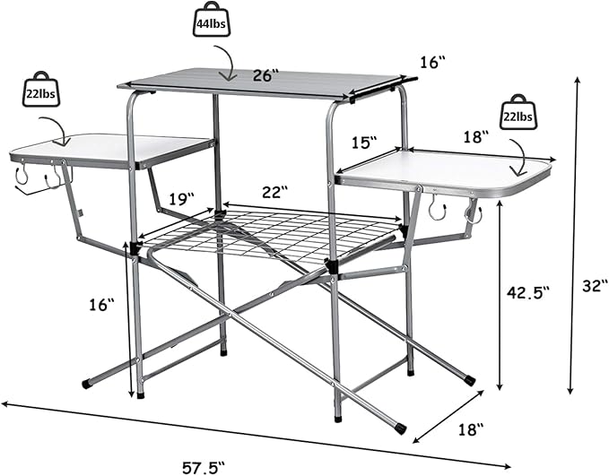 Tangkula Folding Grill Table Aluminum Camping Kitchen Table with Cook Station Hooks Portable Camp Cook Table with Storage Organizer Shelves Carrying Bag Ideal for Picnic BBQ Party Outdoor