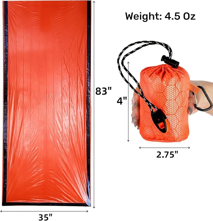 6 Pack Emergency Survival Sleeping Bags Thermal Bivy Sack Blanket Lightweight Portable Nylon Sack with Whistle Aluminized PE Survival Gear Supplies for Camping Hiking Outdoor Adventure
